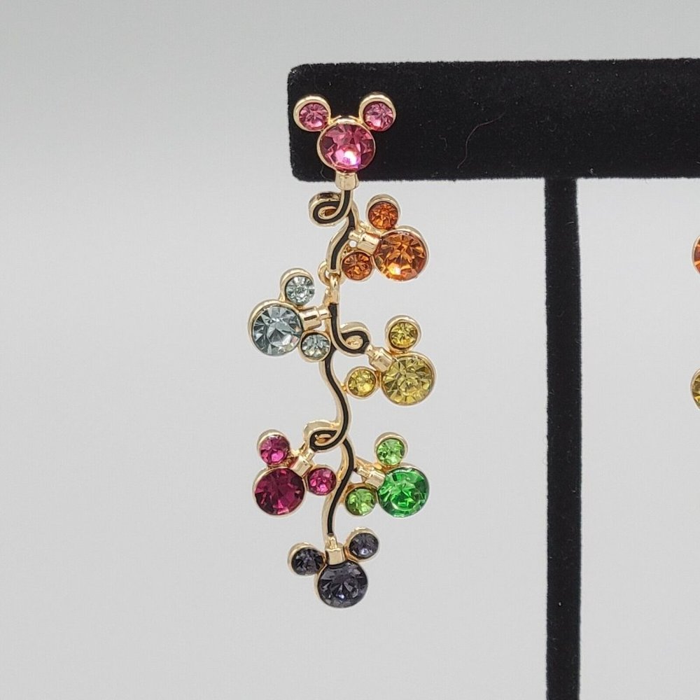 Disney BaubleBar Mickey Mouse Fashion Earrings Multicolor Rhinestone 2 1/2" NEW - Picture 3 of 7